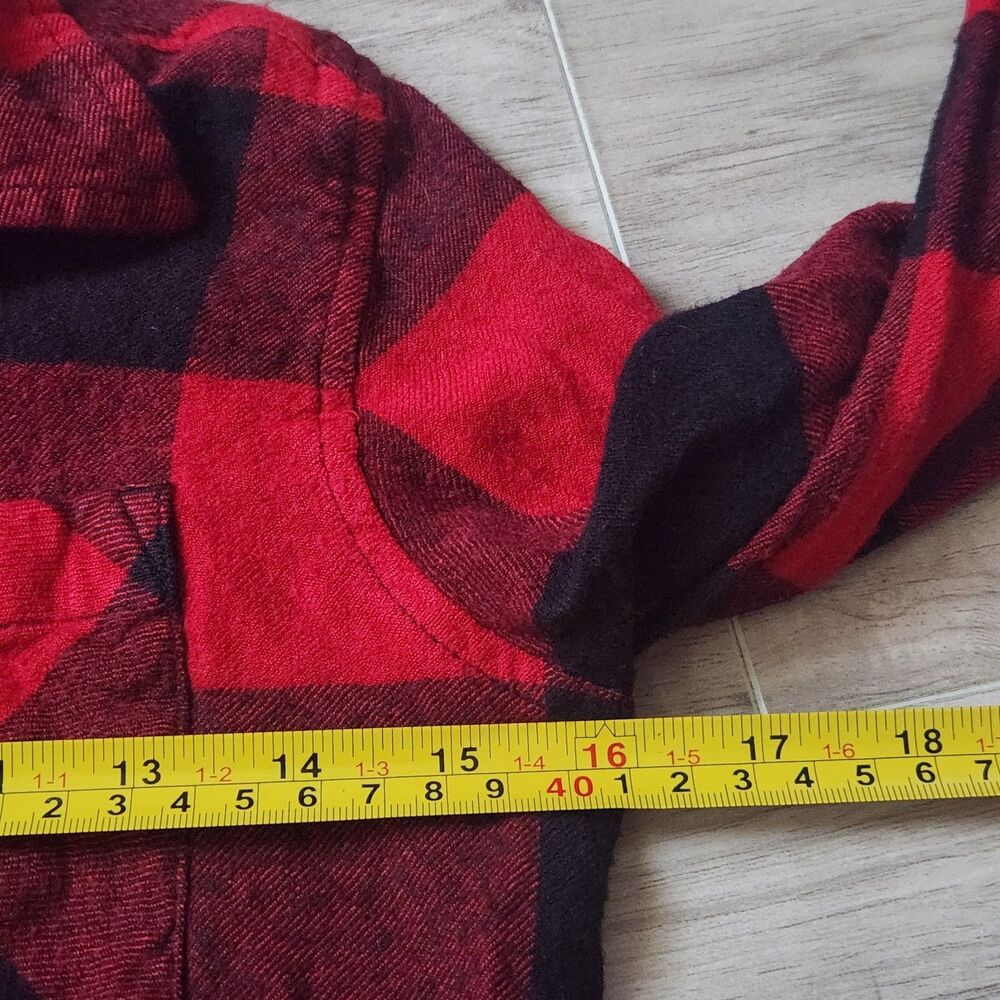 Arizona Jean Co Buffalo Plaid Flannel Shirt Womens Small Red Black Button Up - Picture 7 of 7